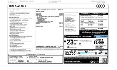 2026 Audi RS 3 2.5T quattro
