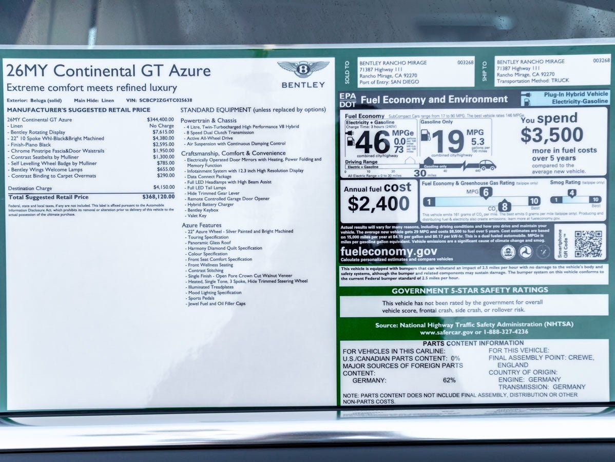 2026 Bentley Continental GT Azure