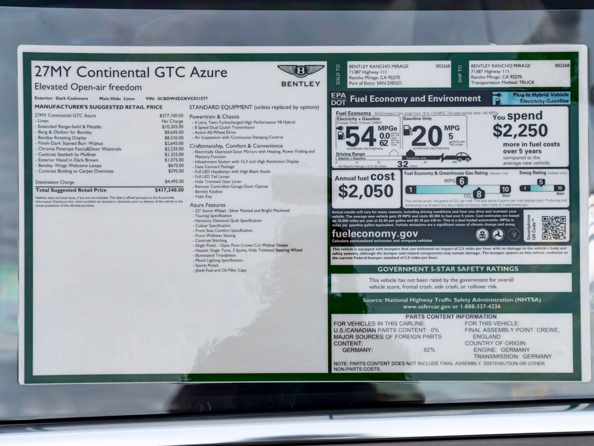2027 Bentley Continental GTC Azure