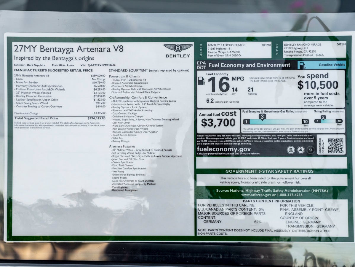 2026 Bentley Bentayga Artenara Edition V8