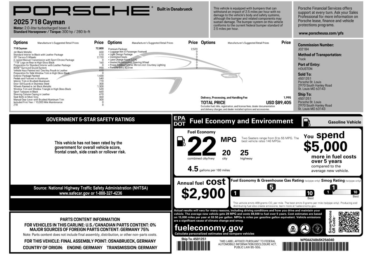 2025 Porsche 718 718 Cayman