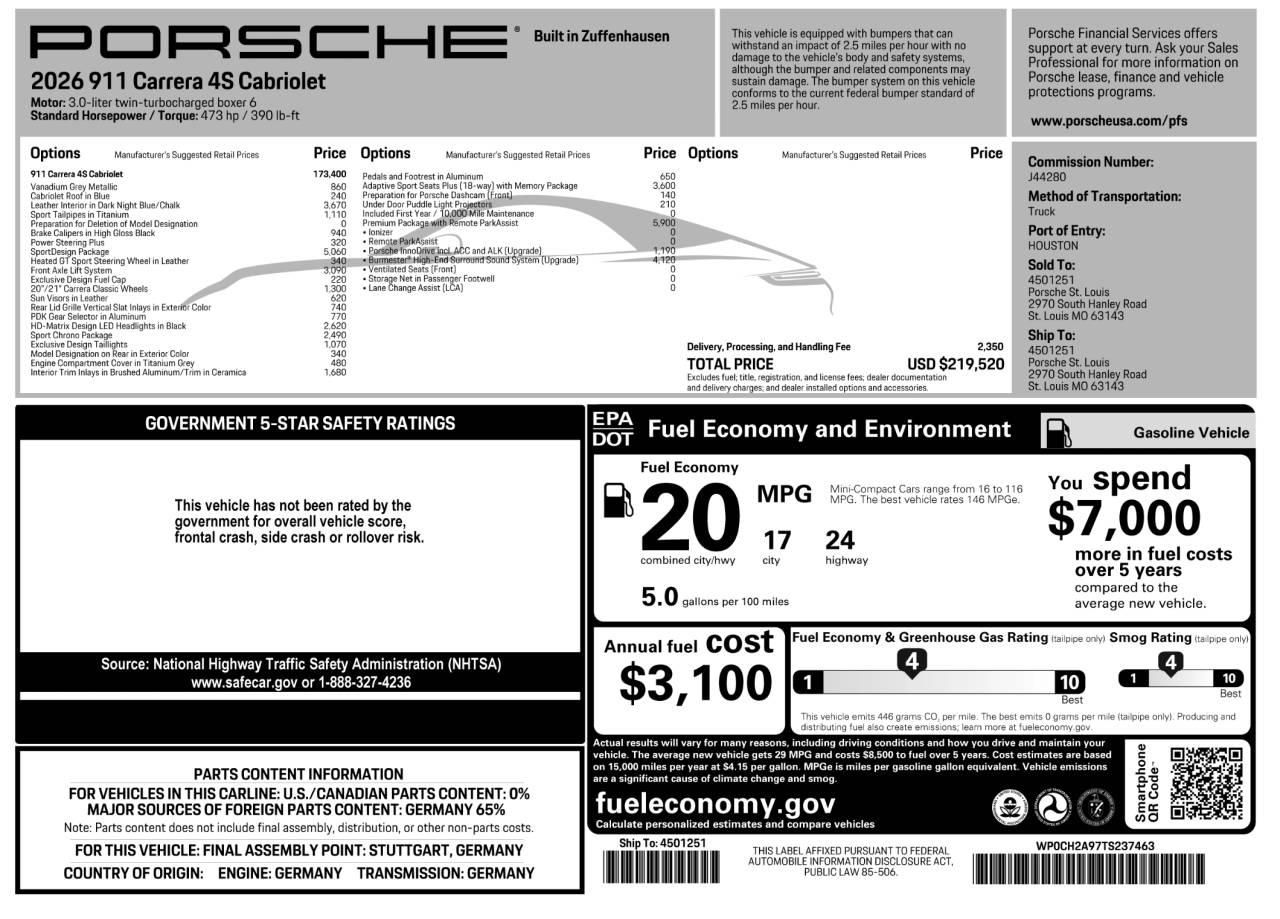 2026 Porsche 911 911 Carrera 4S Cabriolet