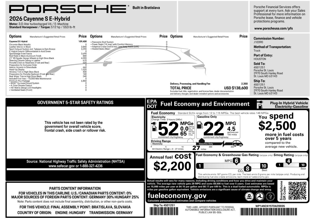 2026 Porsche Cayenne Cayenne S E-Hybrid
