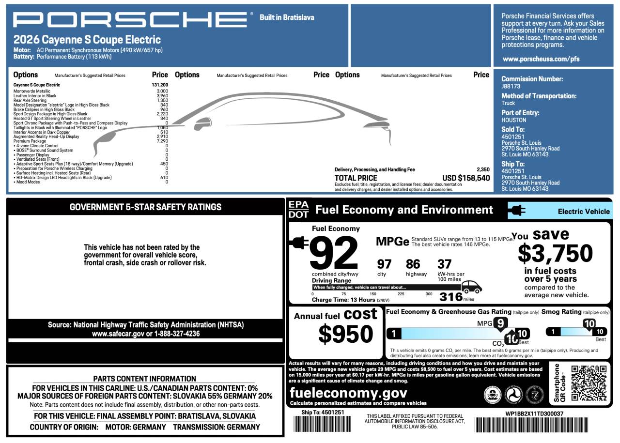 2026 Porsche Cayenne Cayenne S Coupe Electric