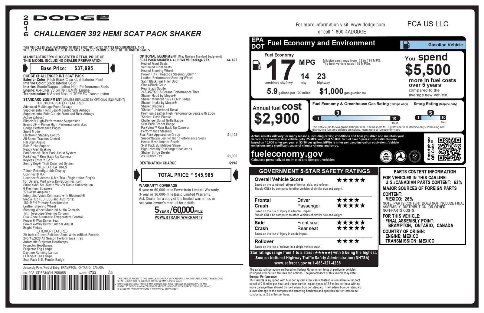 2016 Dodge Challenger 392 Hemi Scat Pack Shaker